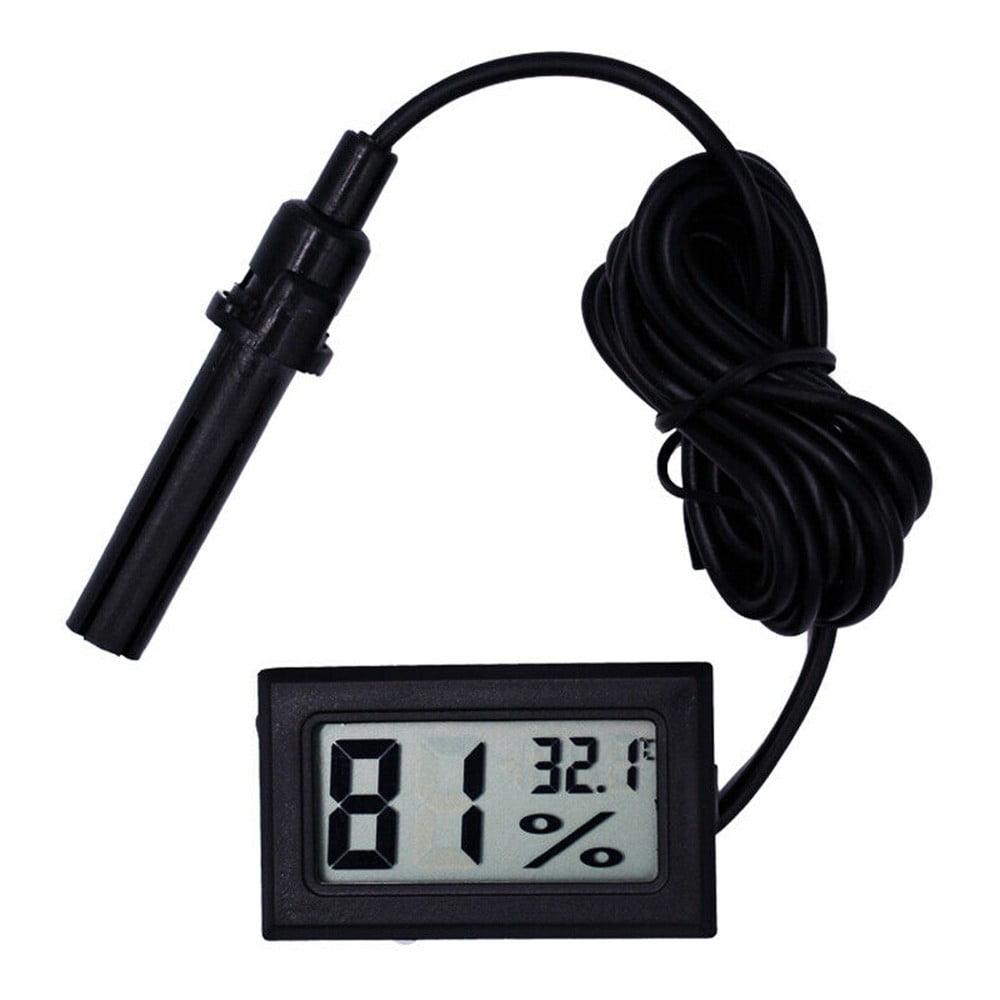 Fancy Mini Digital Thermometer Hygrometer, LCD Monitor Temperature Outdoor Humidity Meter with External Probe for Incubators, Brooders, Reptile Tank, Aquarium, Fish Tank Black