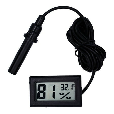 QIFEI Mini Digital Thermometer Hygrometer, LCD Monitor Temperature Outdoor Humidity Meter with External Probe for Incubators, Brooders, Reptile Tank, Aquarium, Fish Tank Black
