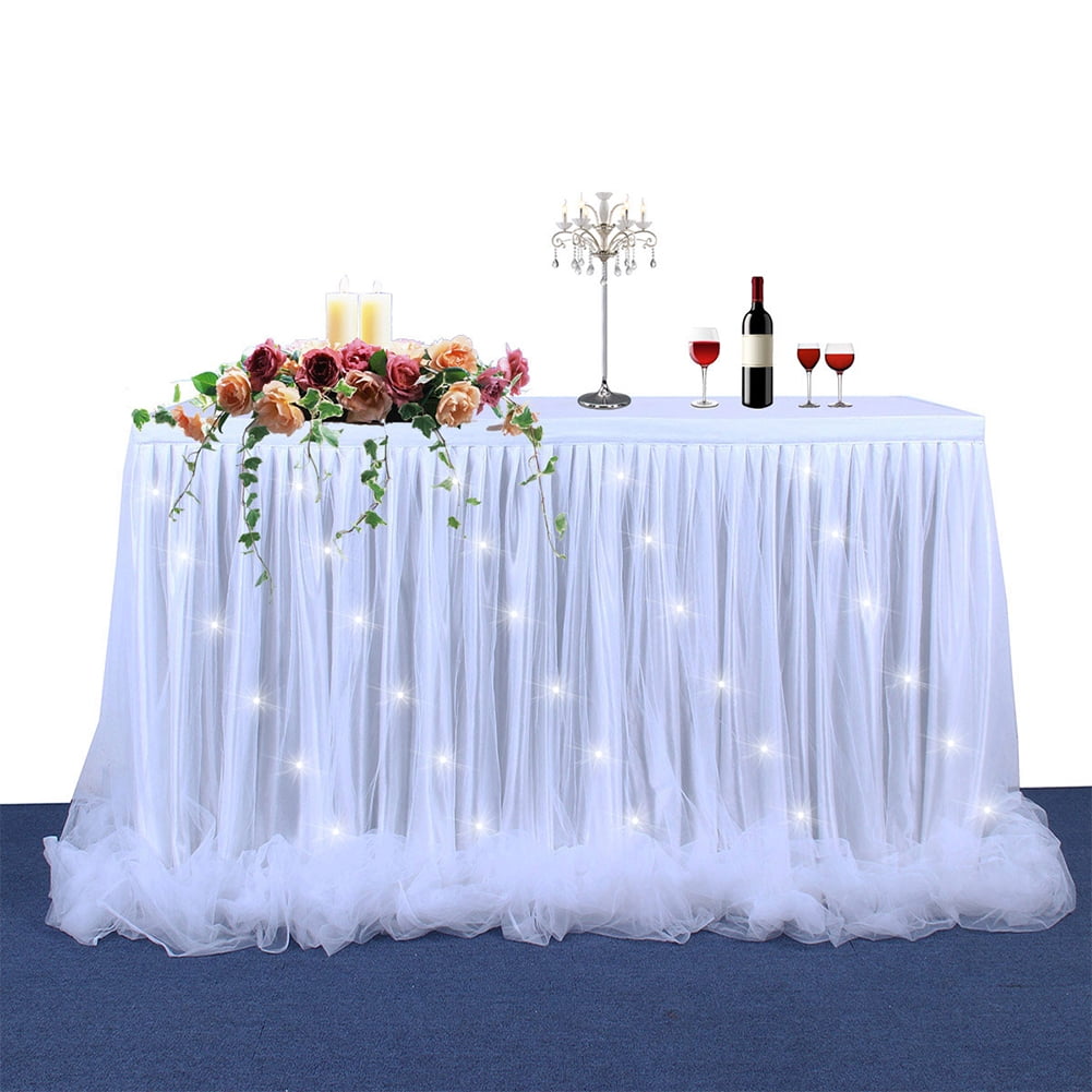 Jupe de Table en Satin Drape avec Chaine Lumineuse LED pour la Decoration de Table de Fete de Mariage Walmart