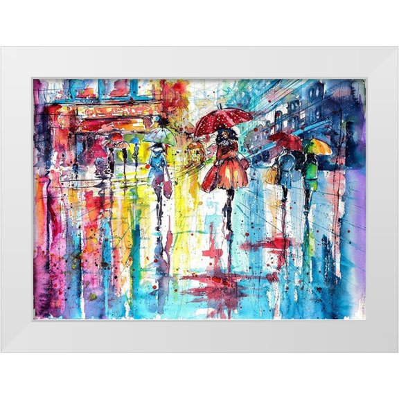 Kovacs, Anna Brigite 14x11 White Modern Wood Framed Museum Art Print Titled - Rain and the Ciry at Fall