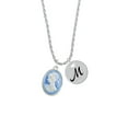 thumbnail image 2 of Delight Jewelry Silvertone Small Blue Oval Cameo Silvertone Script Initial Disc - M - Charm Necklace, 20"+3", 2 of 4