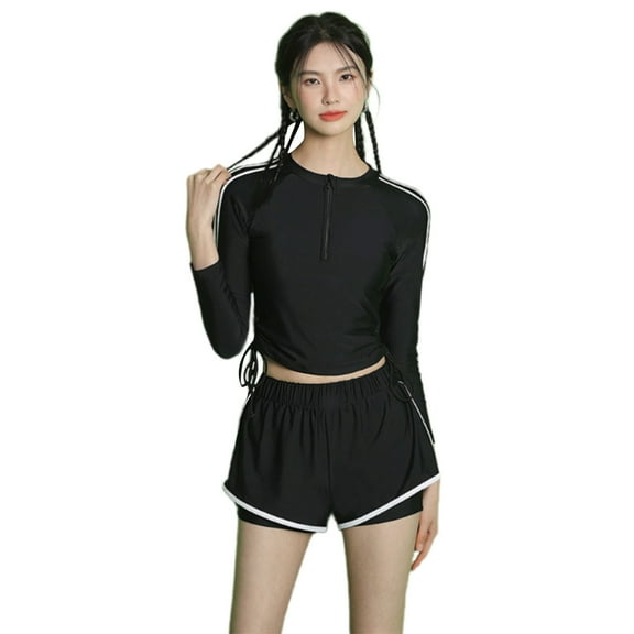 Women Two Piece Rashguard Swimsuit Front Zippered Bathing Suit Athlete Training Swimwears Long Sleeve Surfing Swimsuit