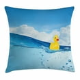 thumbnail image 1 of Rubber Duck Throw Pillow Cushion Cover, Little Duckling Toy Swimming in Pond Pool Sea Sunny Day Floating on Water, Decorative Square Accent Pillow Case, 20 X 20 Inches, Blue and Yellow, by Ambesonne, 1 of 2