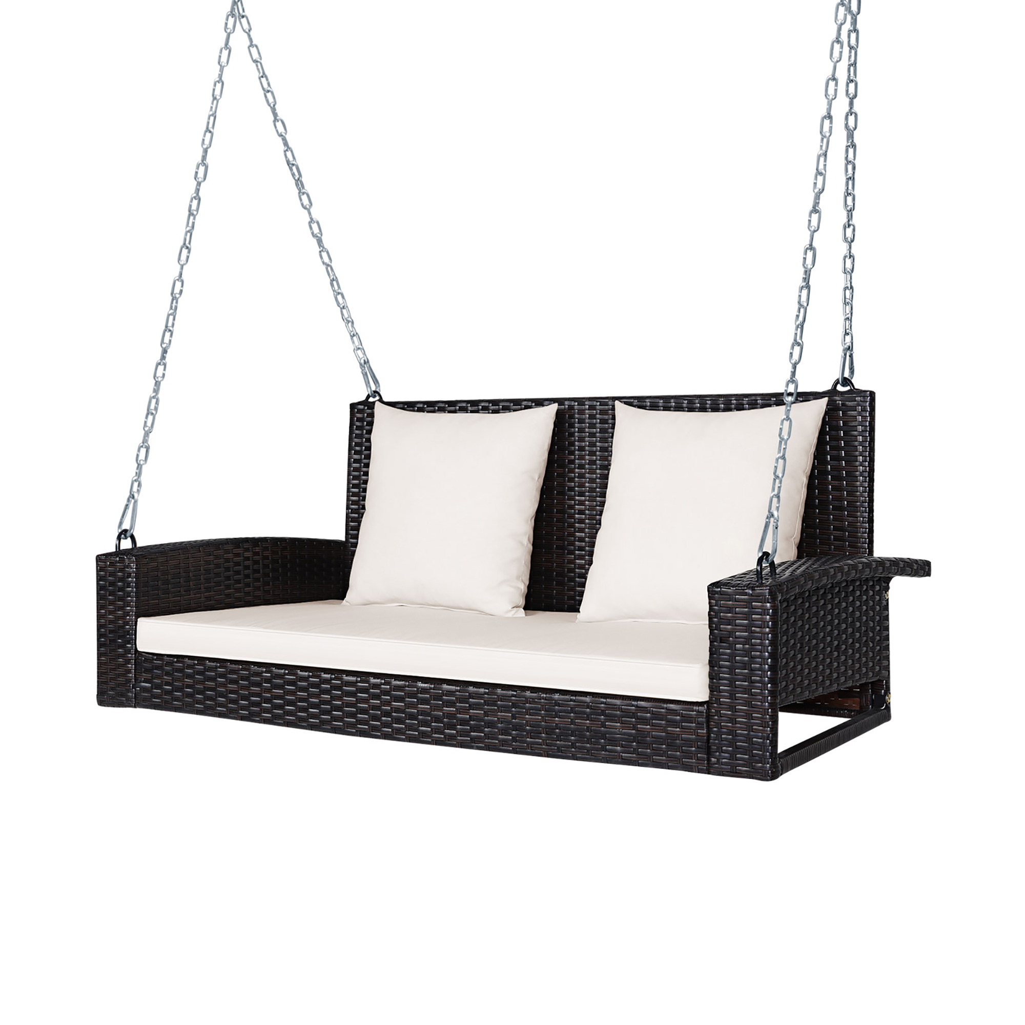 Costway 2-Person Patio Rattan Hanging Porch Swing Bench Chair Cushion Beige - image 5 of 10
