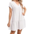thumbnail image 3 of Summer Women V Neck Flowy Babydoll Dresses Short Sleeve Swing Shift Loose Casual Mini Dress, 3 of 5