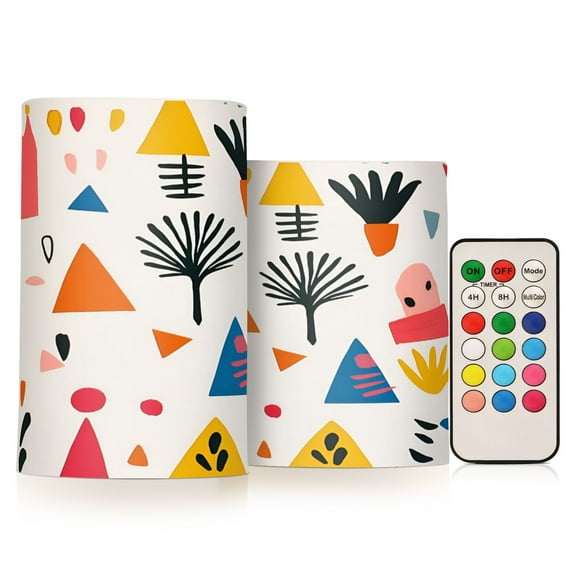 Yayeee Flameless Candles with Remote Flickering Battery Operated Multi Color Changing, Beige Geometric