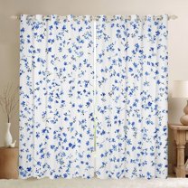 Manfei Retro Flower Blackout Curtains Set of 2 (52x84 Each),Rustic Plant Window Curtains,White Blue Curtains and Drapes For Men Women,Ultra Soft Home Decor
