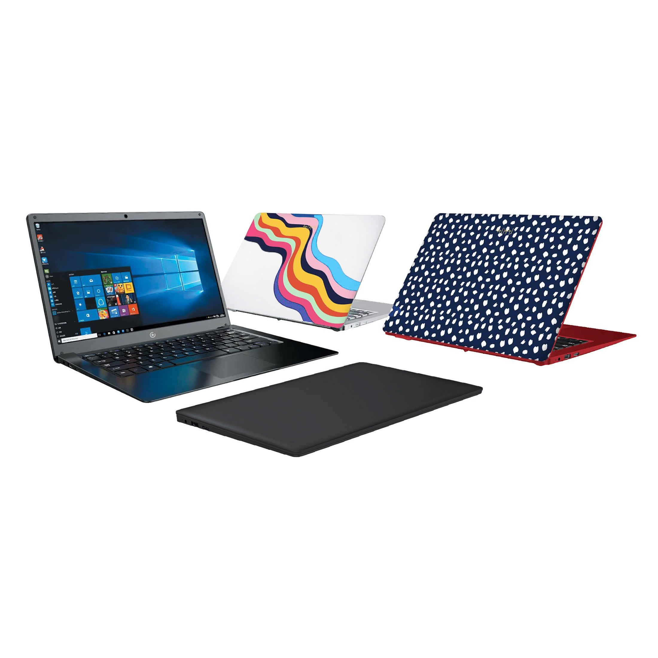 Core Innovations 14.1" Laptop with Windows 10 S, Intel Celeron 3GB RAM 64GB Flash Storage (Black) + Pack of Patterned Laptop Decals Designed by Packed Party