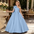 thumbnail image 6 of ITSAME Girls Formal Maxi Dress Bow One Shoulder Waist-Cinching Princess Pageant Wedding Party Ball Gown Light Blue Size 8, 6 of 6
