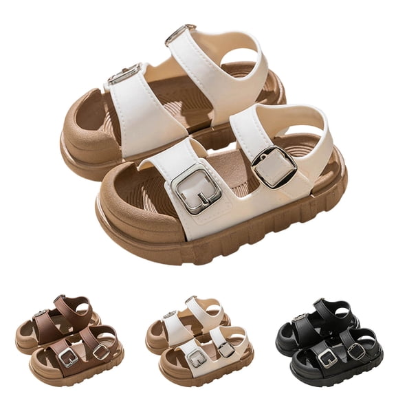 Eltusu Girls Sandals with Strap, Soft Sole Open Toe Casual Non Slip Summer Shoes White Size 1(Big Kids)
