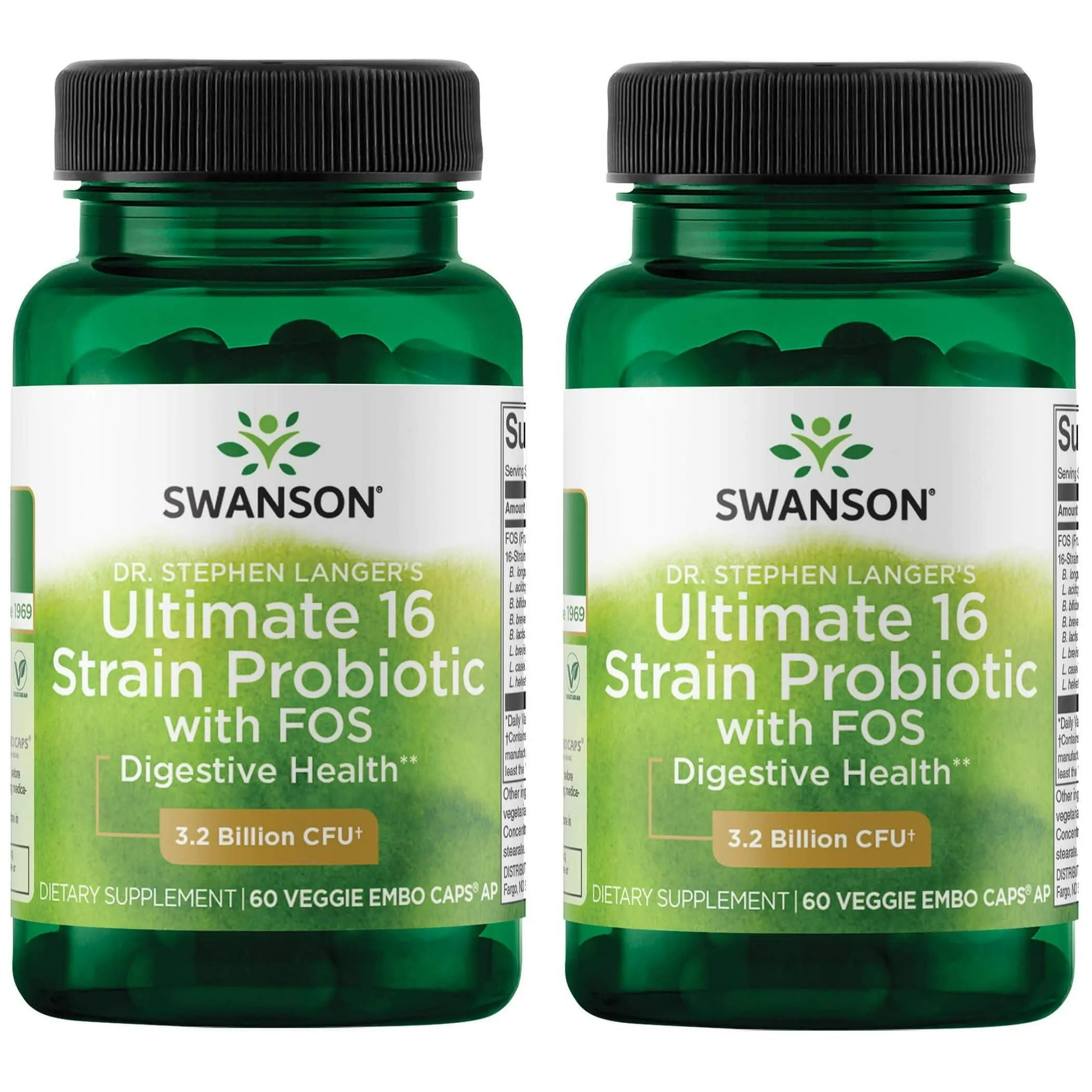 Swanson Ultra 16 Strain Probiotic with FOS, Digestive and Colon Health Support, 2-Pack