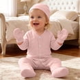 thumbnail image 2 of ShomPort Newborn Boy Girl Clothes Warm Cotton Romper Long Sleeve Jumpsuits with Mittens Hats Sets 0-12 Months, 2 of 5