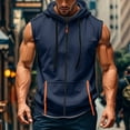 thumbnail image 2 of Evdexr Sleeveless Hoodies Men Zip Up Sweatshirts Hooded Solid Outdoor Drawstrings Pullover Chest Pockets Big and Tall Zipper Loose Fit Tank Tops Navy S, 2 of 5