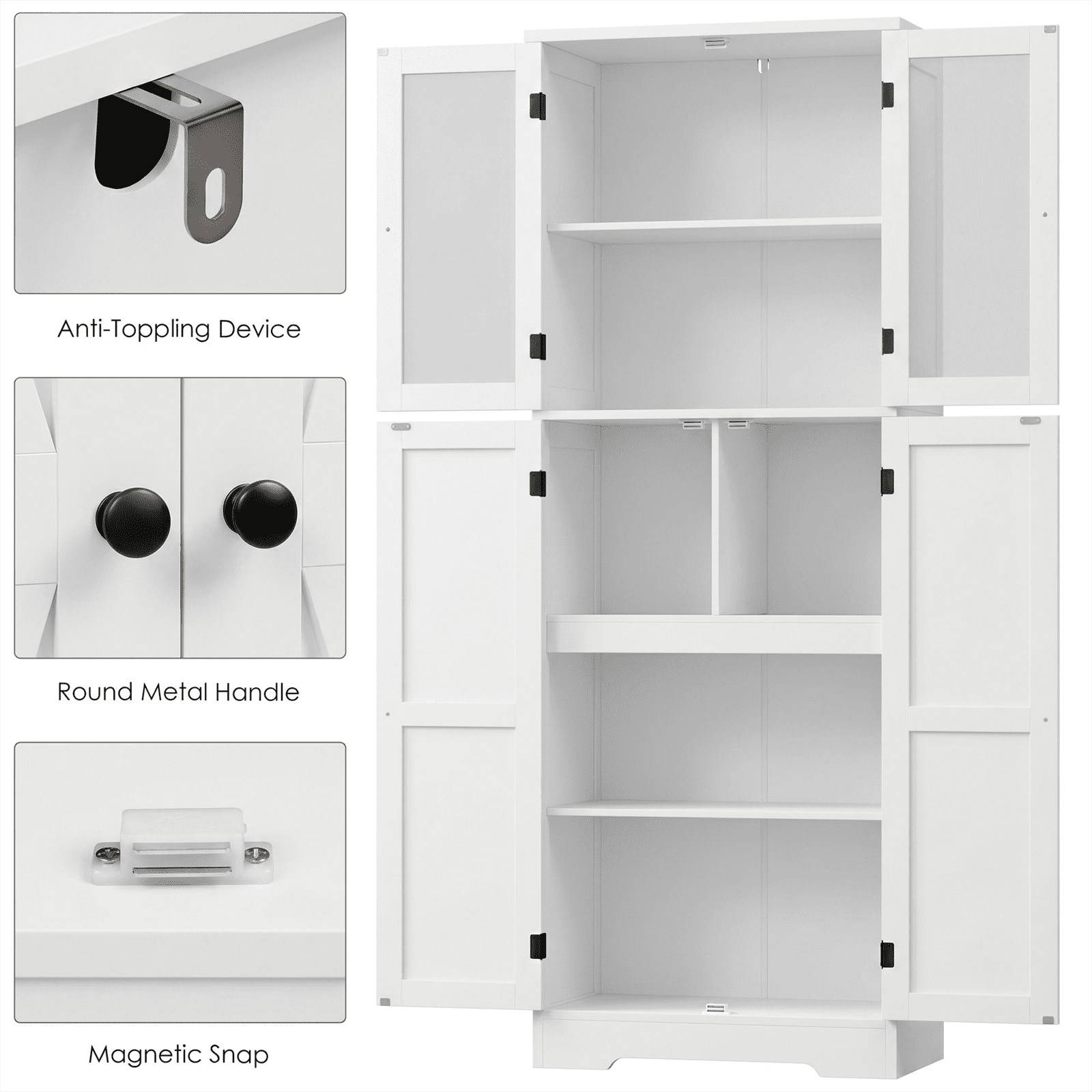 Homfa 67" Farmhouse Kitchen Pantry Storage Cabinet with Glass Doors, Freestanding Cupboard Storage Cabinet for Small Space, White