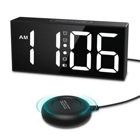 Vibrating Alarm Clock 7.5in Large Display LED Loud with Bed Shaker for Heavy Sleepers Hearing Impaired