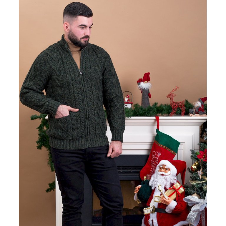 SAOL 100% Merino Wool Men's Zipper Cardigan Sweater with Pockets (Army  Green, Small) : : Clothing, Shoes & Accessories