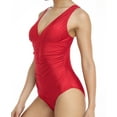 thumbnail image 3 of LIORA Women’s One Piece Swimsuits V Neck Swimwear Ruched Tummy Control Bathing Suit US Medium, Red, 3 of 6