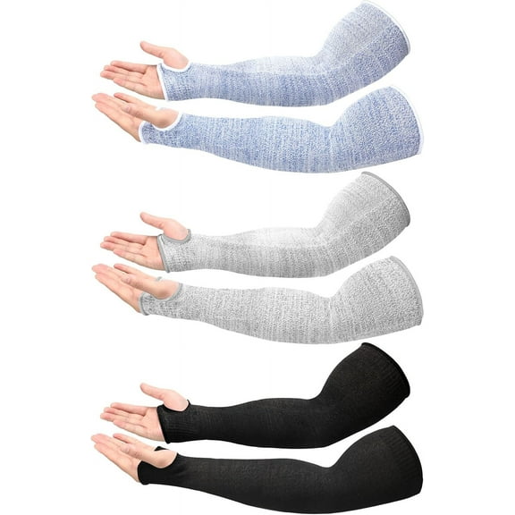 3 Pairs Elderly Arm Sleeves for Thin Skin Protective Arm Covers with Thumb Hole Arm Elbow Protectors from Abrasions Bruising Sun Exposure for Women Men (Black, Gray, Blue)