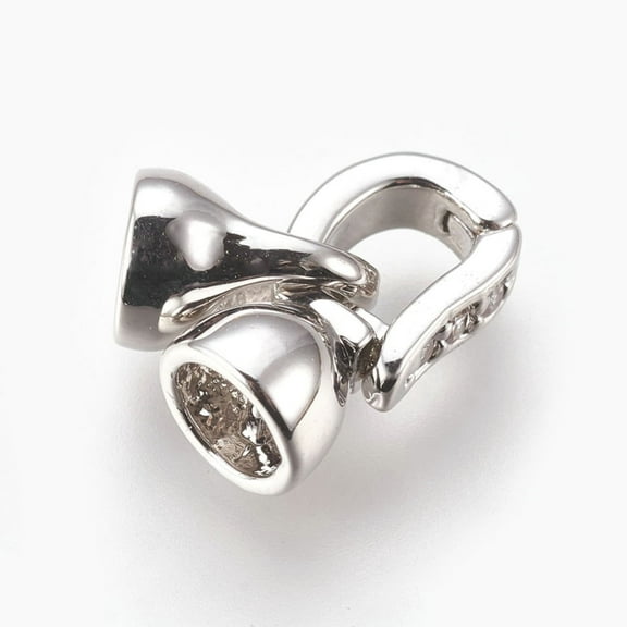 5Set Brass Micro Pave Cubic Zirconia Fold Over Clasps Clear Real Platinum Plated Clasp: 12x6.5x6mm Cord End: 8x5.5mm Inner Diameter: 4mm