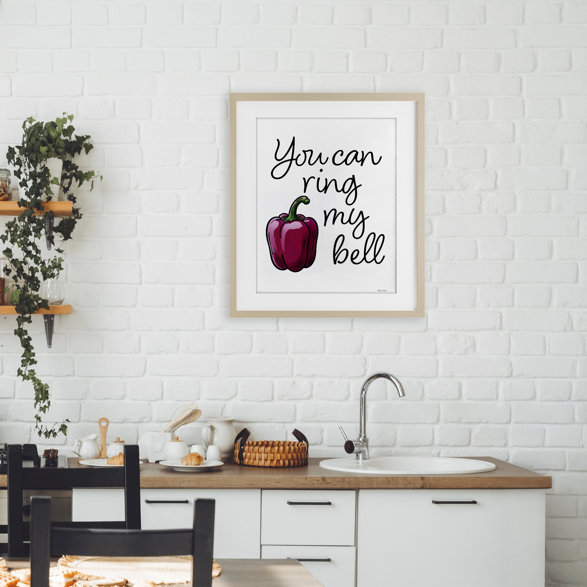 Stupell Industries Ring My Bell Pepper Birch Framed Print Under Glass, design by Susan Ball