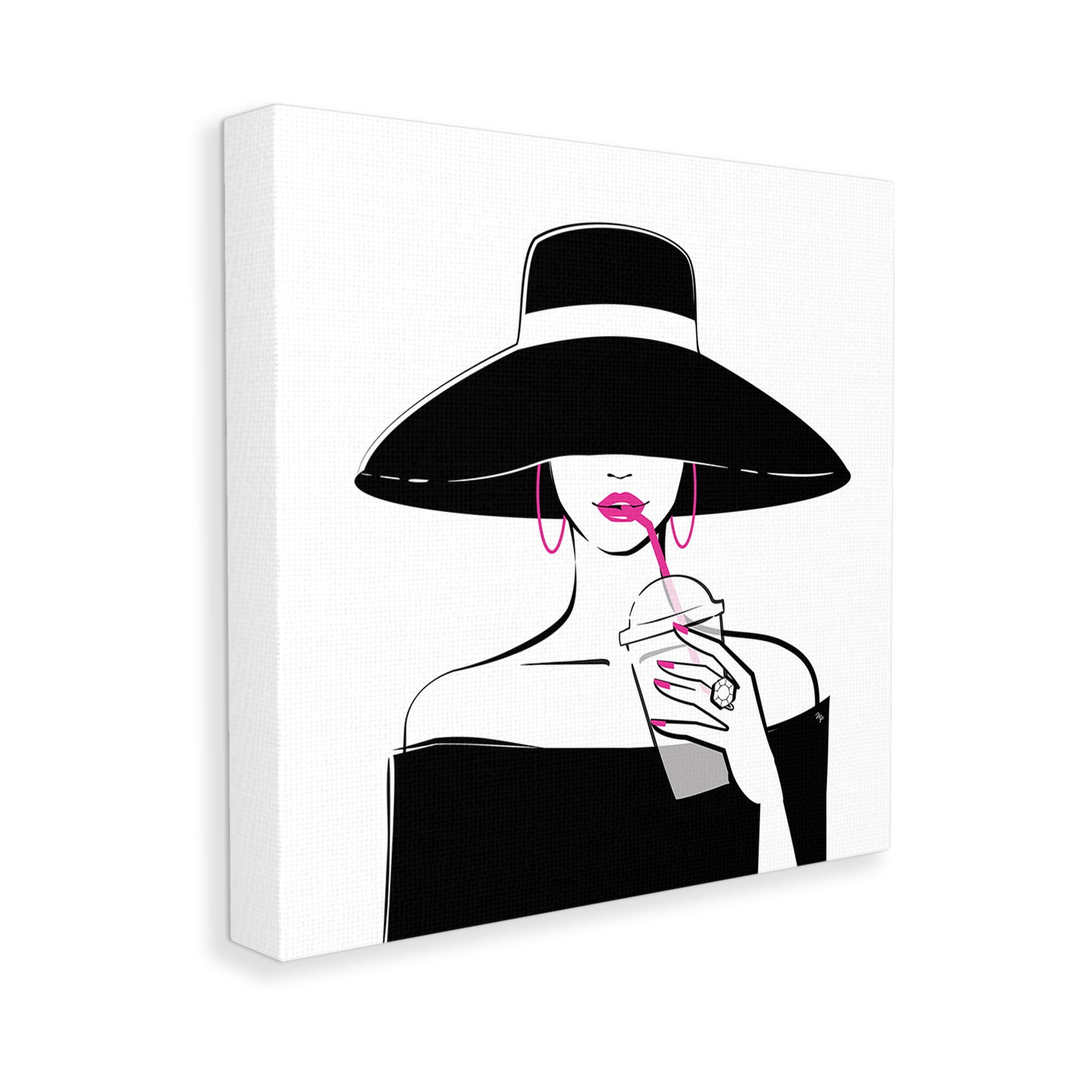 Stupell Industries Glam Girl & Iced Coffee Food & Beverage Painting Gallery Wrapped Canvas Art Print Wall Art, 36 x 36