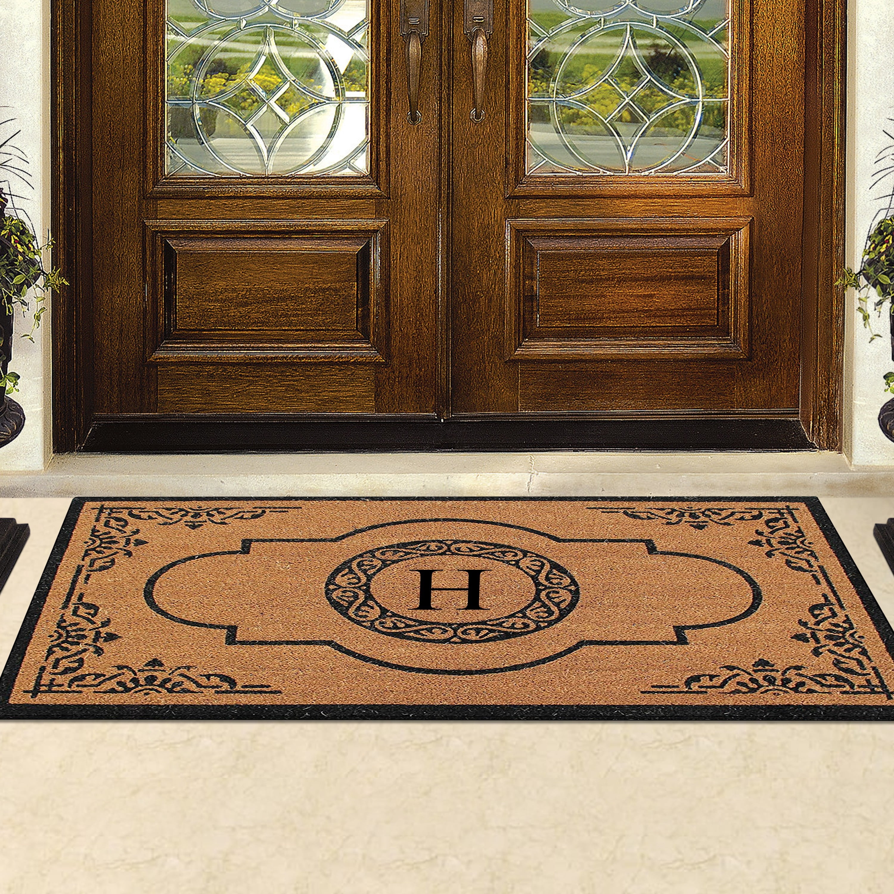 A1 Home Collections 36"x72" Natural Coir Monogrammed Doormat with PVC Backing, Heavy Duty Anti-Shed Front Door Mat, Easy to Clean