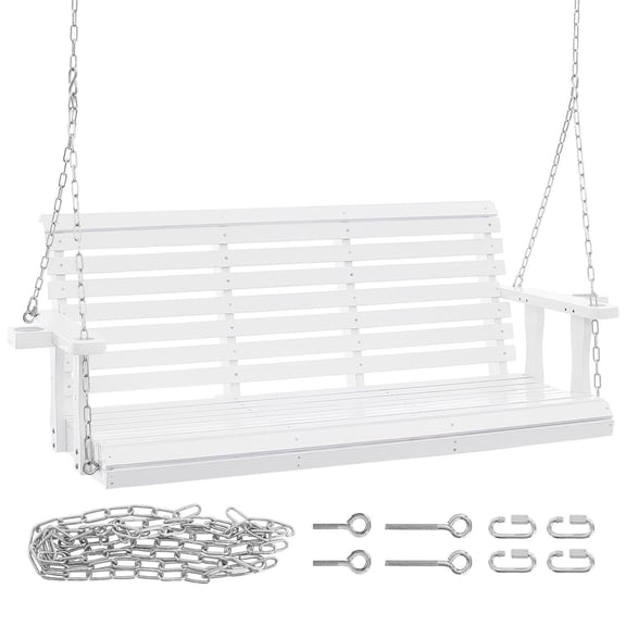 5.5 ft Wooden Porch Swing for Outdoor Patio Garden, Heavy Duty 880 lbs Capacity Swing Chair Bench with Hanging Chains, White