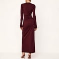 thumbnail image 4 of YueHuiYing Women's Asymmetrical Neckline Long-Sleeve Fitted Waist Pleated Slim-Fit Maxi Dress with Round Neck and Ankle-Length Hem, 4 of 9