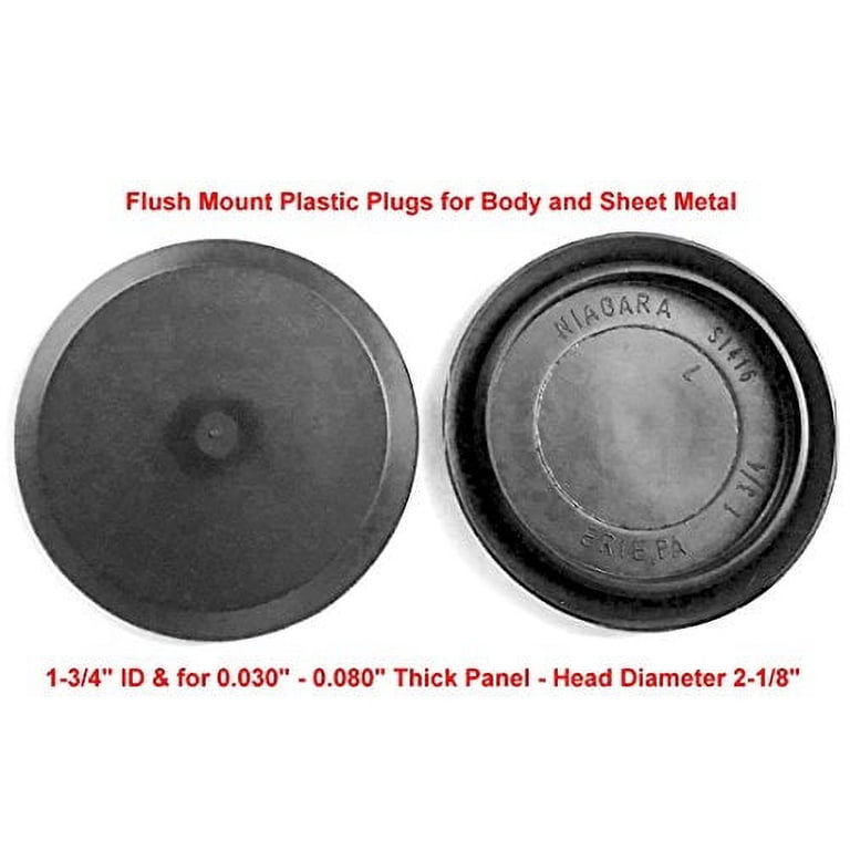 Pack Of 10 Flush Mount Black Plastic Hole Plugs – 1.75” ID, 2.125” Head Diameter, For Sheet Metal & Panels 0.03”-0.08” Thick