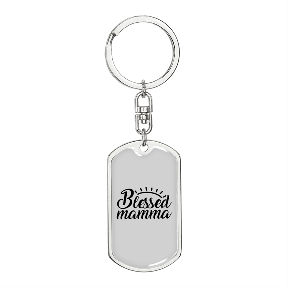 Blessed Mamma Mom Stainless Steel or 18k Gold Premium Swivel Dog Tag Keychain