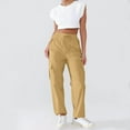 thumbnail image 4 of Lenpel Cargo Pants for Women Loose Elastic High Waisted Drawstring Straight Leg Hiking Travel Pants Streetwear Casual Trousers(Khaki,Small), 4 of 5