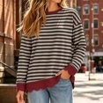 thumbnail image 4 of Womens Oversized Striped Crewneck Sweatshirt,Scalloped Long Sleeve Pullover Y2K Tops,Loose Fit Lightweight,Comfort Cute Sweatshirts,Soft Cozy Loungewear,2026 Fall Casual Trendy Outfits Coffee, 4 of 6