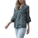 thumbnail image 4 of INSPIRAR CHIC Blusa de mujer con manga 3/4, cuello en V, estampado floral, mangas con volantes, elegante y casual, túnicas de verano, camisetas M Negro, 4 of 6