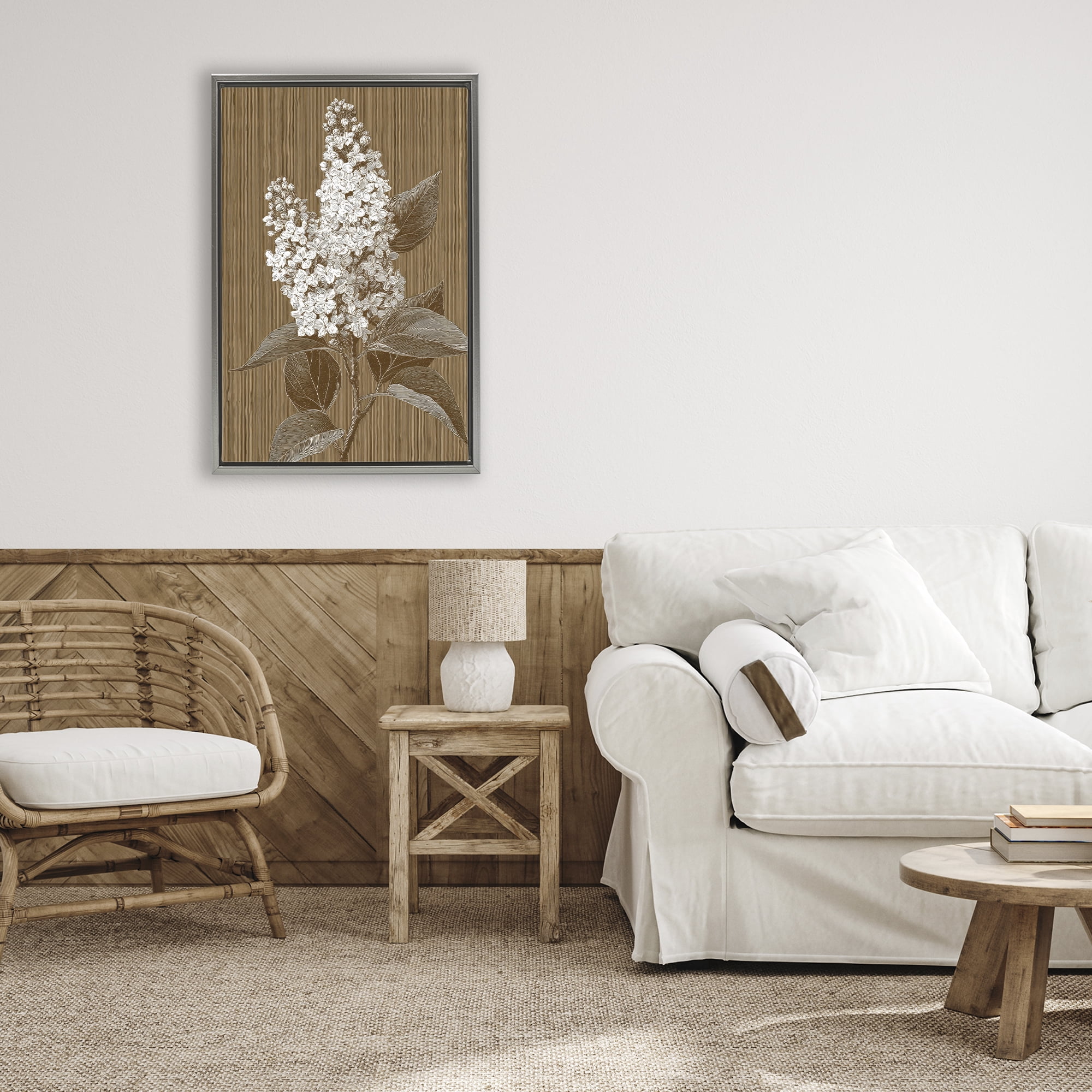 Stupell Industries Vintage Striped Lilac Study Gray Framed Floater Canvas Wall Art, design by Petal Prints Design