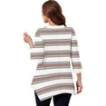 thumbnail image 1 of WTOBBY Women's Plus Size Striped Print Tunic Hollow V-Neck 3/4 Sleeve Shirt Flowy Casual Top for Elegant Comfort Wear,Khaki 3XL, 1 of 1