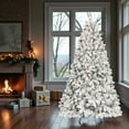 thumbnail image 4 of Tcbosik 5ft Pre-Lit Hinged Artificial Christmas Tree with 300 Warm White LED Lights and 27 Pine Cones, Flocked Xmas Tree with 600 Branch Tips for Home Office Party, Green & White, 4 of 7