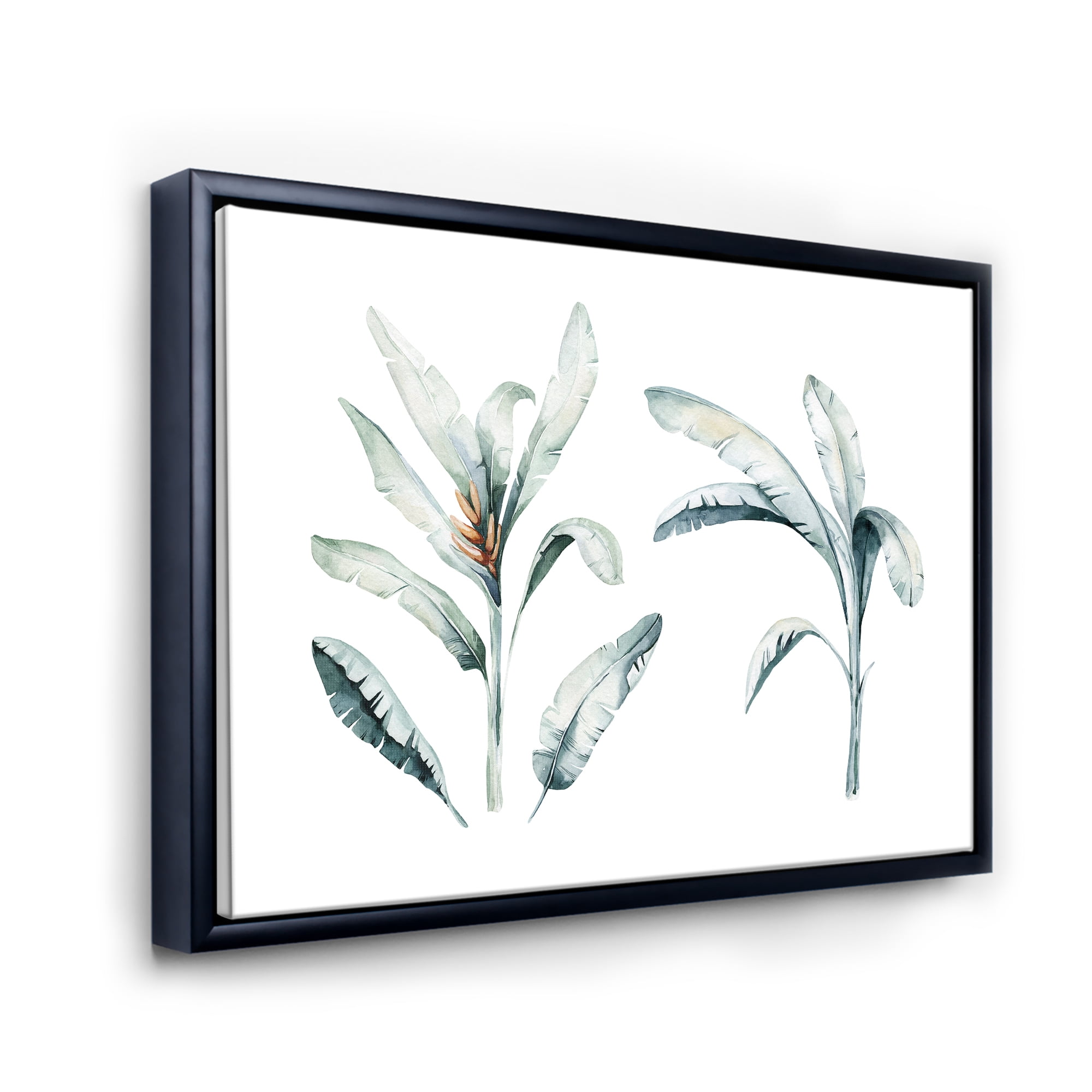 Designart 'Tropical Jungle Leaves On White' Bohemian & Eclectic Framed Canvas Wall Art Print