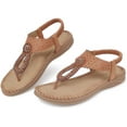 thumbnail image 3 of SHIBEVER Summer Sandals For Women Flat Bohemian Thong Sandals Dressy Comfortable Elastic Ankle Strap Flip Flops Sandals Brown, 3 of 5