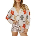thumbnail image 2 of VISgogo, cárdigan de punto de manga larga para mujer, patrón de flores a la moda, cuello en V, abrigo de suéter de un solo pecho VISgogo  moda, 2 of 9