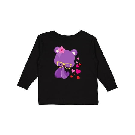 

Inktastic Valentine s Day Bear Purple Bear Glasses Hearts Gift Toddler Toddler Girl Long Sleeve T-Shirt