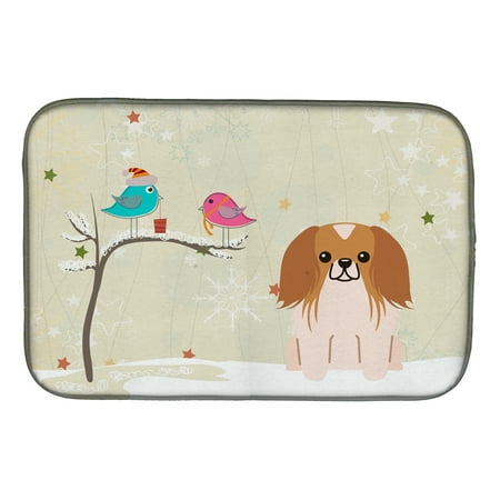 Caroline s Treasures Christmas Presents between Friends Pekingnese Red White Dish Drying Mat