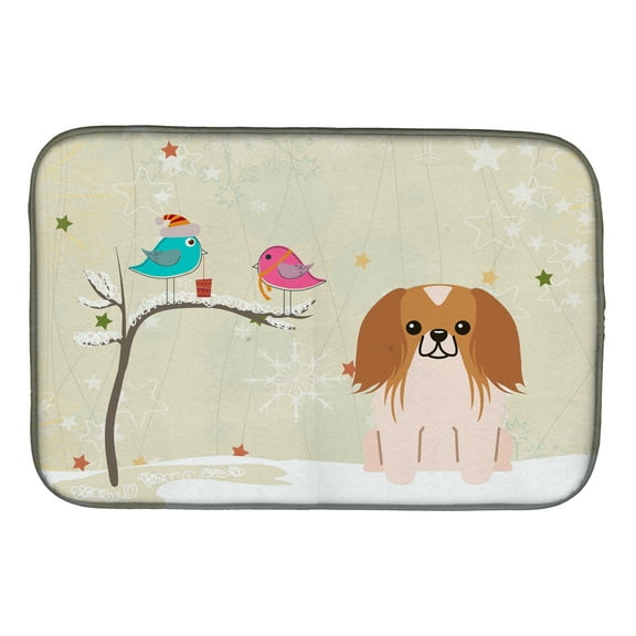 Christmas Presents between Friends Pekingnese Red White Dish Drying Mat