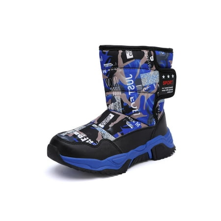 

Tenmix Boys Winter Boot Mid Calf Snow Boots Comfort Warm Shoes Plush Lined Walking Hook And Loop Breathable Black Blue 2.5Y
