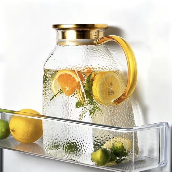 Glass Pitcher With Lid and Spout, 60 oz Glass Pitchers With Handle and Lid, High Borosilicate Jug Water Pitchers for Fridge, Carafe Jar for Hot Water Iced Tea Juice