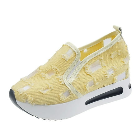 QYZEU Running Shoes Womens Womens Fashion Casual Shoes Wedge Sneaker Ladies Summer Thin Breathable Thick Bottom Hollowed Out Comfort Outdoor Travel Shoes Yellow 36