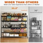 55.2W x 85.8H Wire Shelving Rack 3000Lbs Metal Storage Shelves with Wheels 5 Tier Heavy Duty Storage Rack for Garage Rolling Shelving Unit Adjustable Steel Shelves for Kitchen Pantry, Black