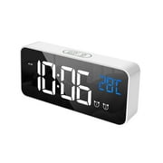 Smart LED Mirror Electronic Clock Portable Home USB Voice Control Silent Timer Music Alarm Clock Reminder, Sivler Workhe