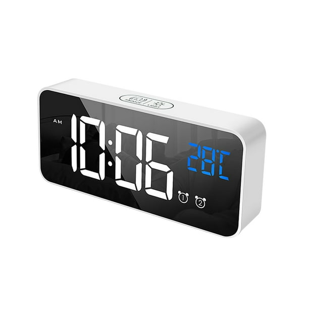 Reloj electrónico inteligente con espejo LED, portátil, hogar, USB, control de voz, temporizador silencioso, música, reloj despertador, recordatorio, blanco tholdsy HA001362-03B