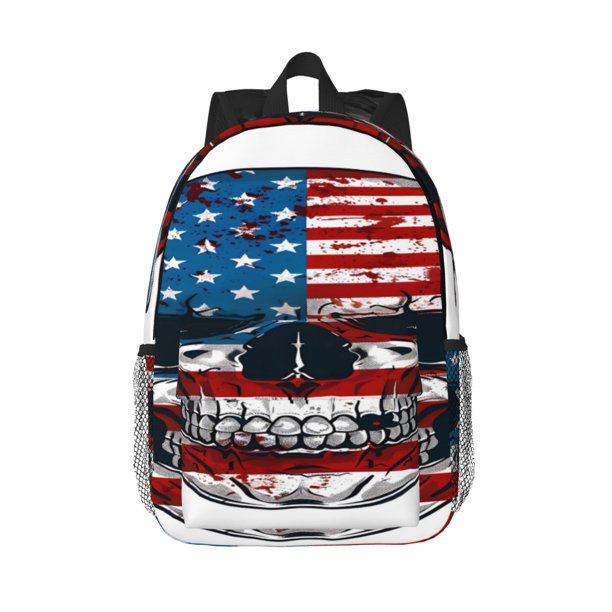 Easygdp American Flag Skull Mochila Ligera de 15 Pulgadas para Estudiantes, Mochila Cómoda para la Escuela y Viajes, Correas Ajustables