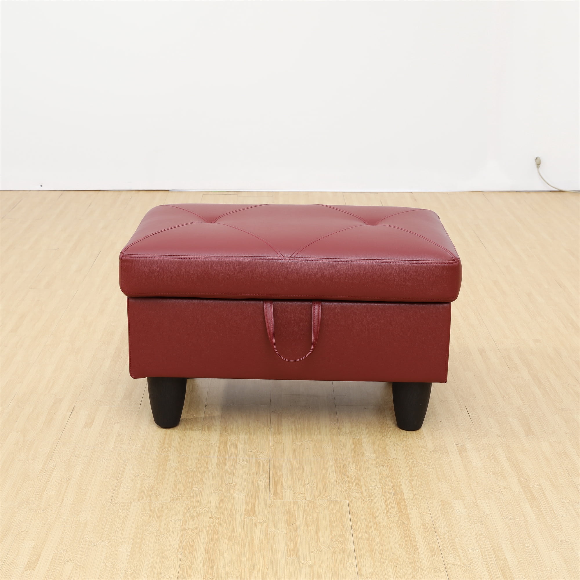 Aukfa 29" Storage Ottoman Bench for Sectional Sofa for Home Office, Lift Top , Leather, Red